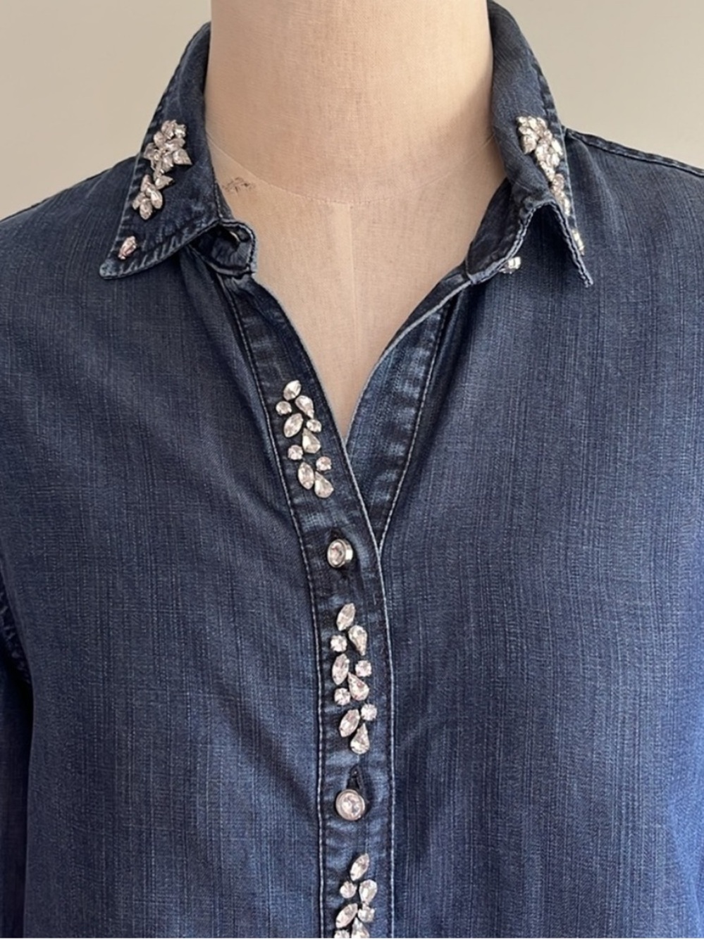 Chico's Embellished Denim Shirt - Blue - Picture 4 of 10